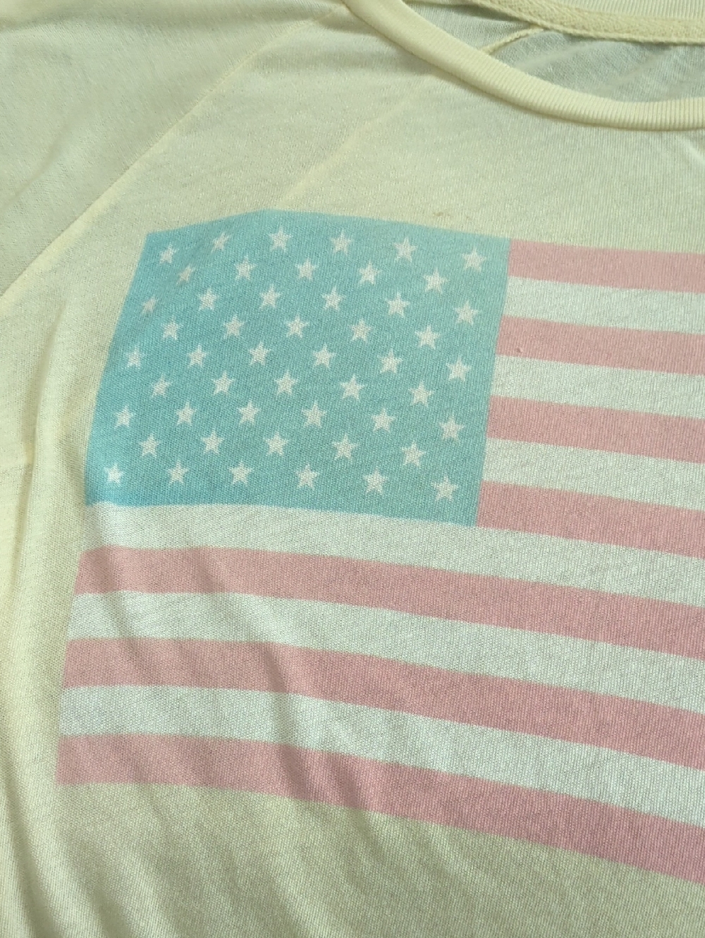 Wildfox Cream Long Sleeve Top with Pastel Flag Graphic Size S - Picture 7 of 8